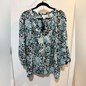 Liz Claiborne Black and Blue Floral Blouse-#1142